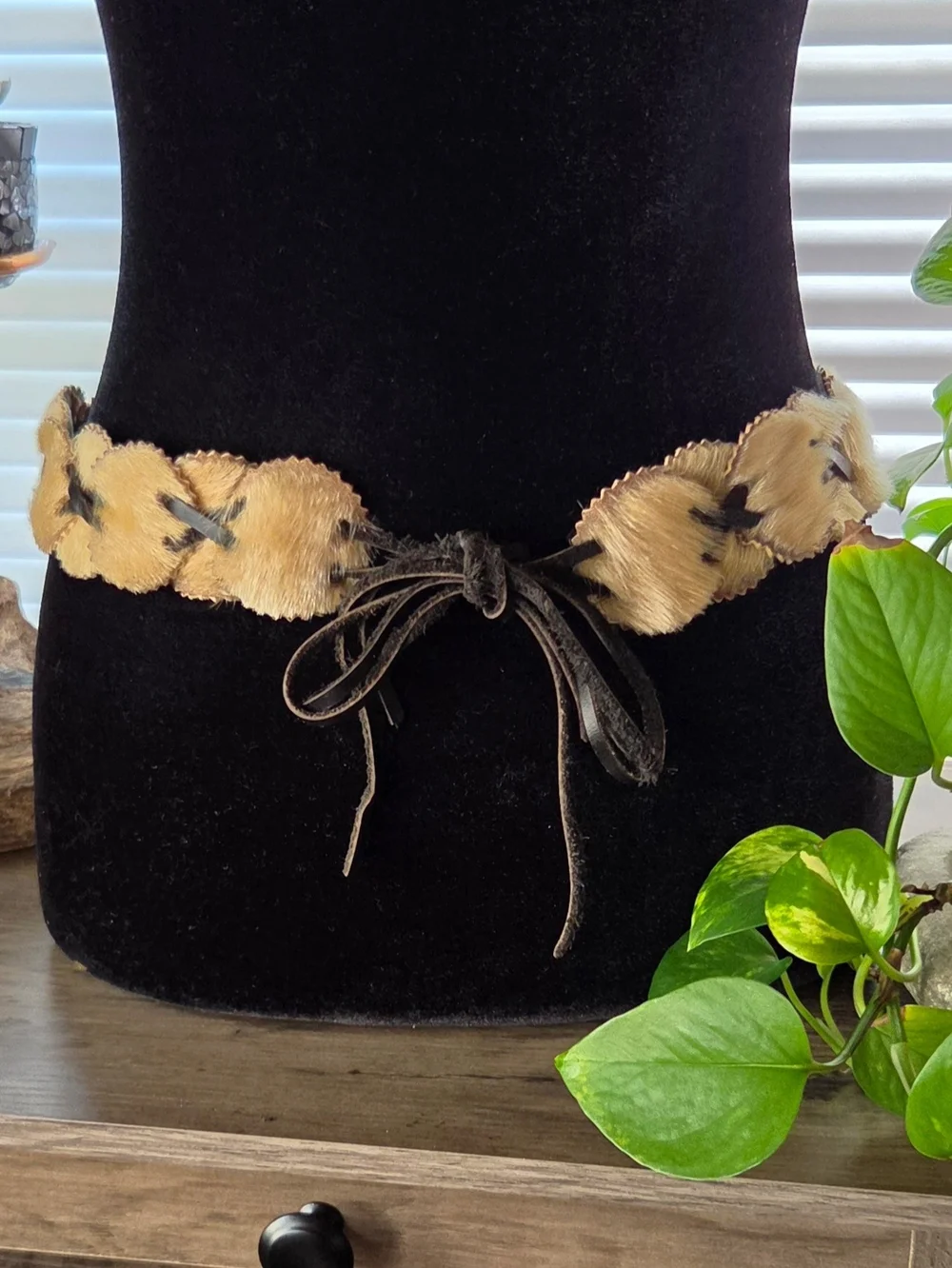 True Vintage 1960's Fur Pelt Leather Tie Belt Festival Cosplay